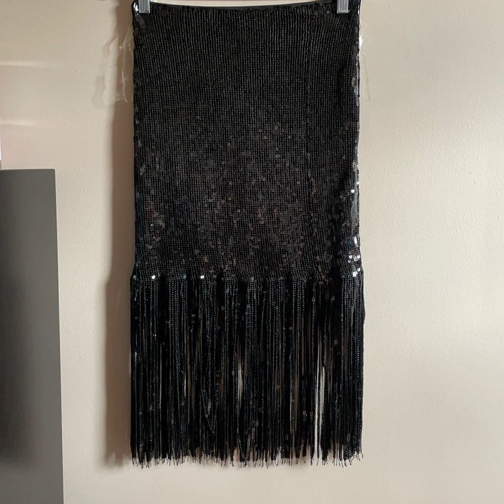 Hidden label black sequin fringe skirt